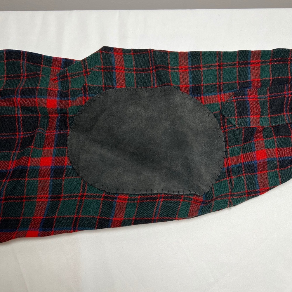VTG Pendleton Mens M Wool Plaid Boardshirt Elbow Patches 1960s Red Green Black - Picture 9 of 11